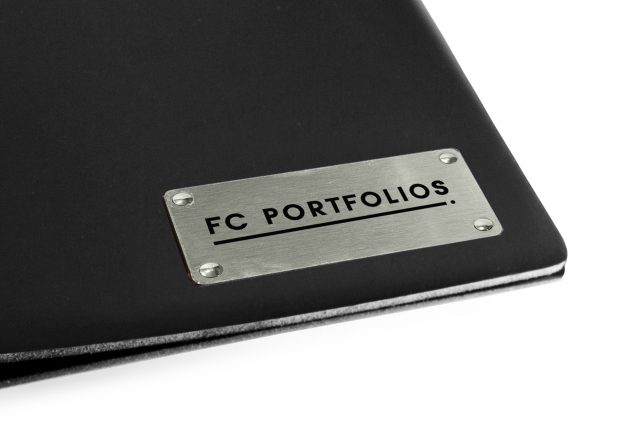 Laser Etching on Rectangle Stainless Steel Plaque attached to Black Leather