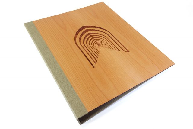 Laser Etching on Timber Binder with Light Grey Back Cover