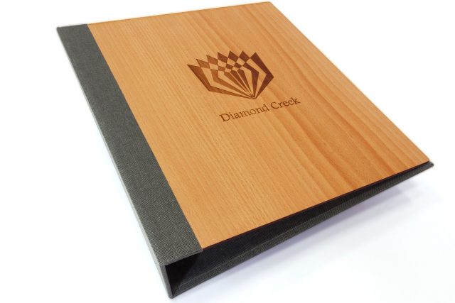 Laser Etching on Timber Binder with Dark Grey Back Cover
