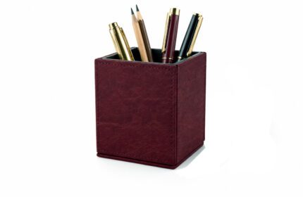 Burgundy Leather Pen Holder With Pens 00