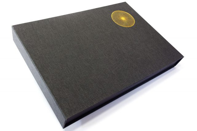 Gold Foil Debossing on Dark Grey Cloth Presentation Box