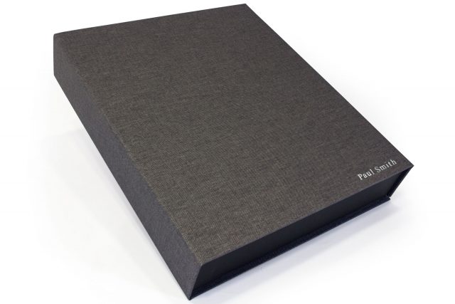 Silver Foil Letterpress on Dark Grey Cloth Presentation Box