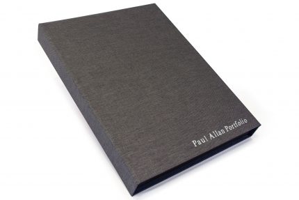 Silver Foil Letterpress on Dark Grey Cloth Presentation Box