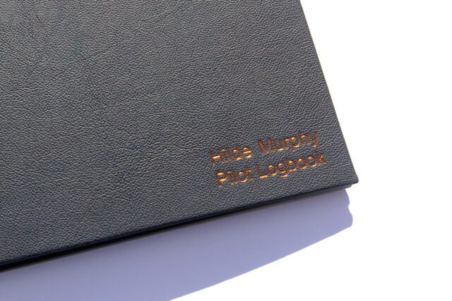 Hilde Murphy - Bronze Foil Letterpress on Navy Blue Leather