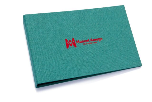 Red Foil Debossing on Aqua Cloth Binder