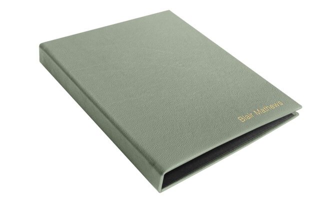 Gold Foil Letterpress on Mint Leather Binder