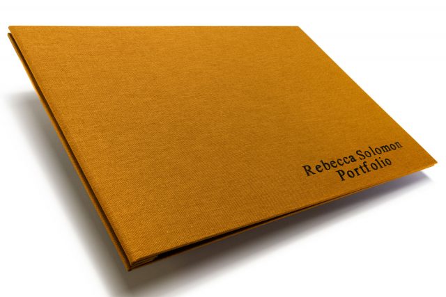 Black Foil Letterpress on Golden Tan Cloth Portfolio