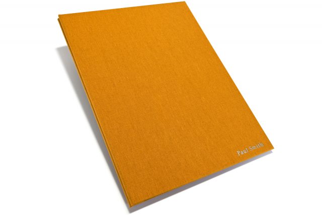 Silver Foil Letterpress on Golden Tan Cloth Portfolio