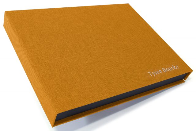 Silver Foil Letterpress on Golden Tan Cloth Presentation Box