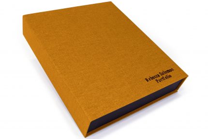 Black Foil Letterpress on Golden Tan Cloth Presentation Box
