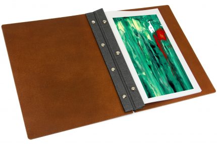 Dark Tan Leather Portfolio Inner with Dark Grey Binding Hinge