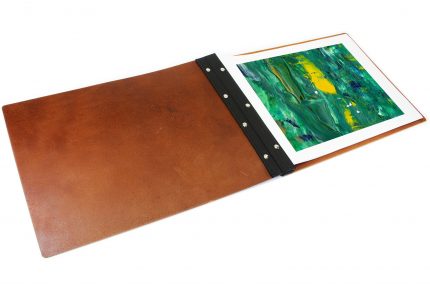 Dark Tan Leather Portfolio Inner with Black Binding Hinge