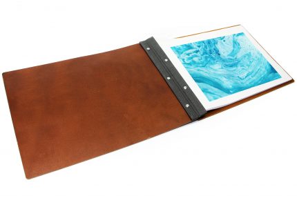 Dark Tan Leather Portfolio Inner with Dark Grey Binding Hinge