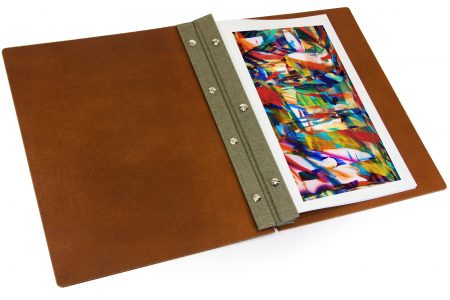 Dark Tan Leather Portfolio Inner with Light Grey Binding Hinge