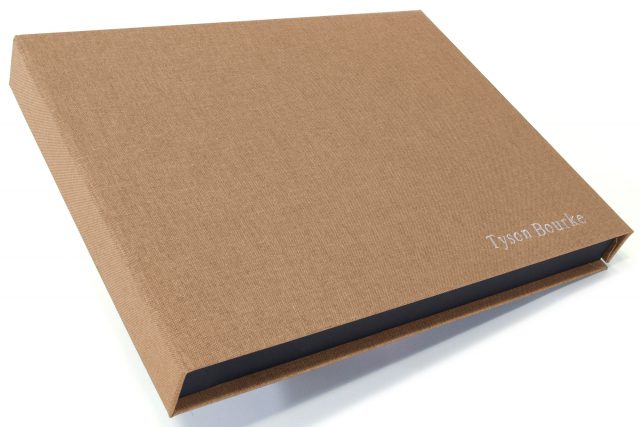 Silver Foil Letterpress on Light Brown Cloth Presentation Box