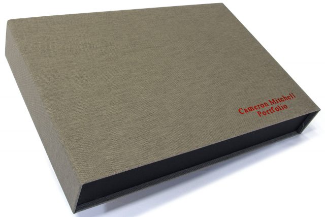 Red Foil Letterpress on Light Grey Cloth Presentation Box