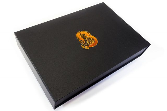 Bronze Foil Debossing on Black Cloth Presentation Box