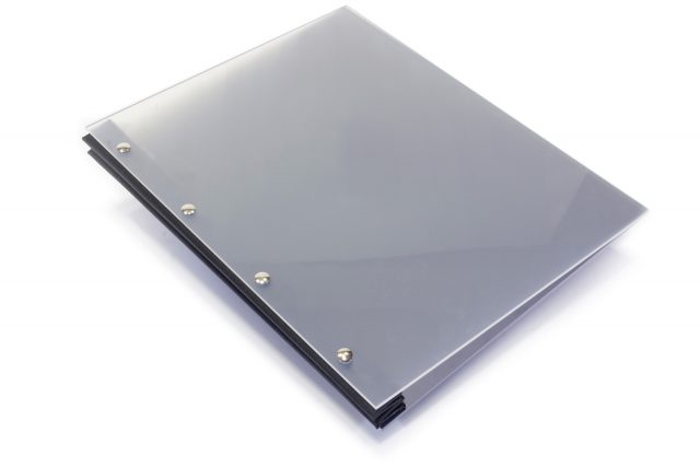 Frosted Clear Acrylic Portfolio with Black Cloth Binding Hinge
