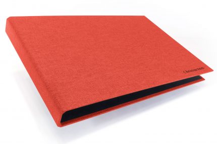 Black Foil Letterpress on Red Peach Cloth Binder